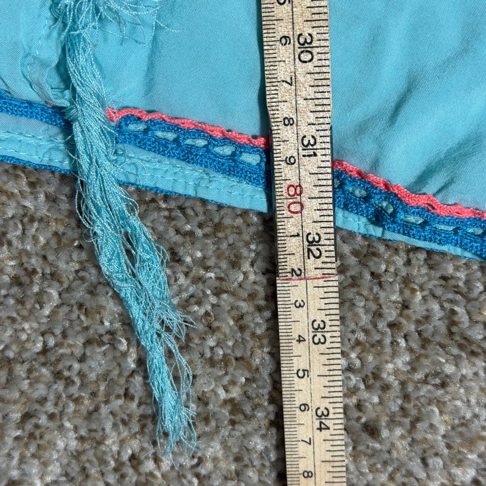 Surf Gypsy Turquoise Blue Embroidered Tassel Swim Cover Up Kaftan Tunic Large - Picture 2 of 5